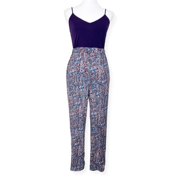 Anthropologie Maeve Hallie Floral V Neck Jumpsuit Beachy Boho Size 4 Purple - Picture 1 of 8